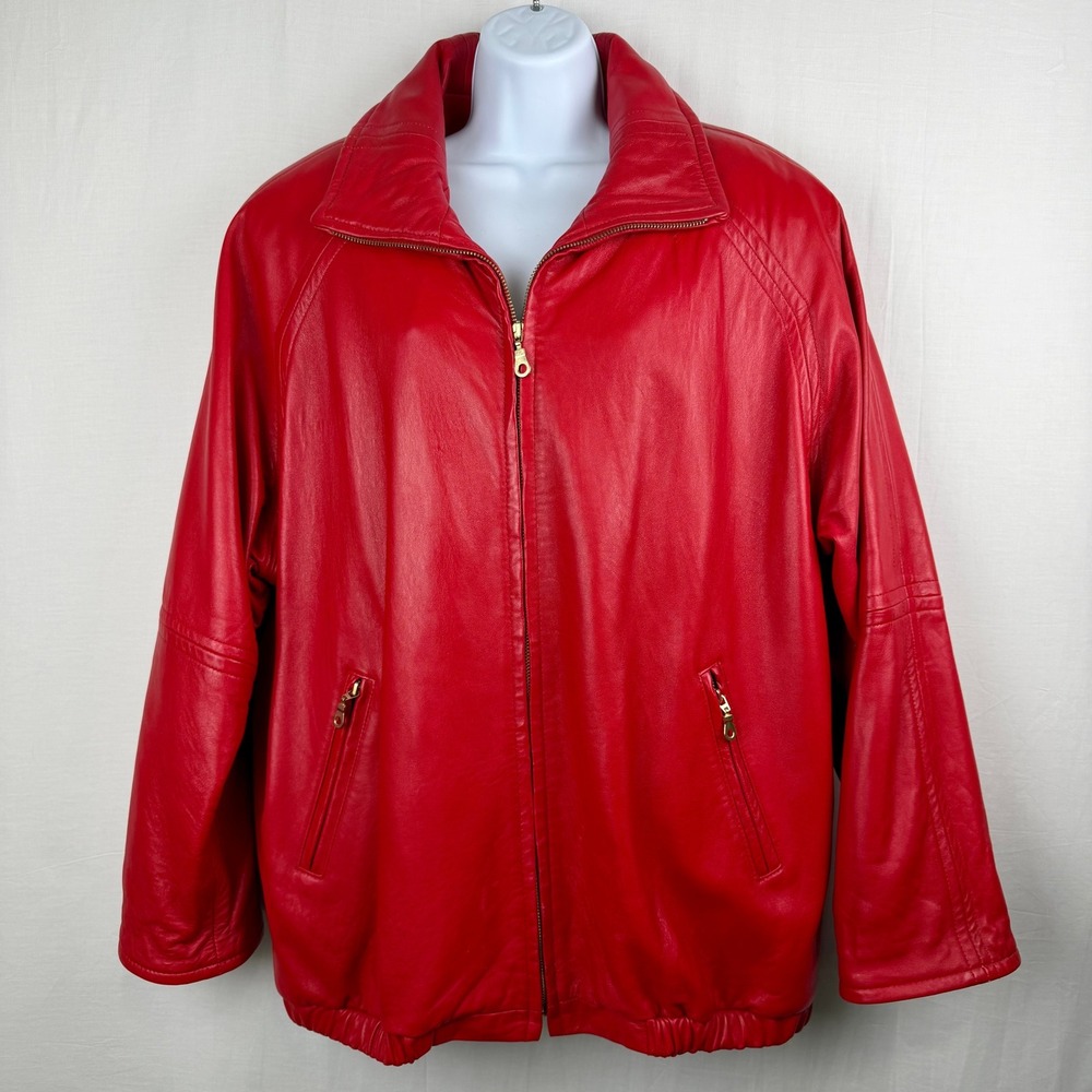 Tibor Leathers Vintage Red Leather BikerCore Jacket Made in USA Womens XL